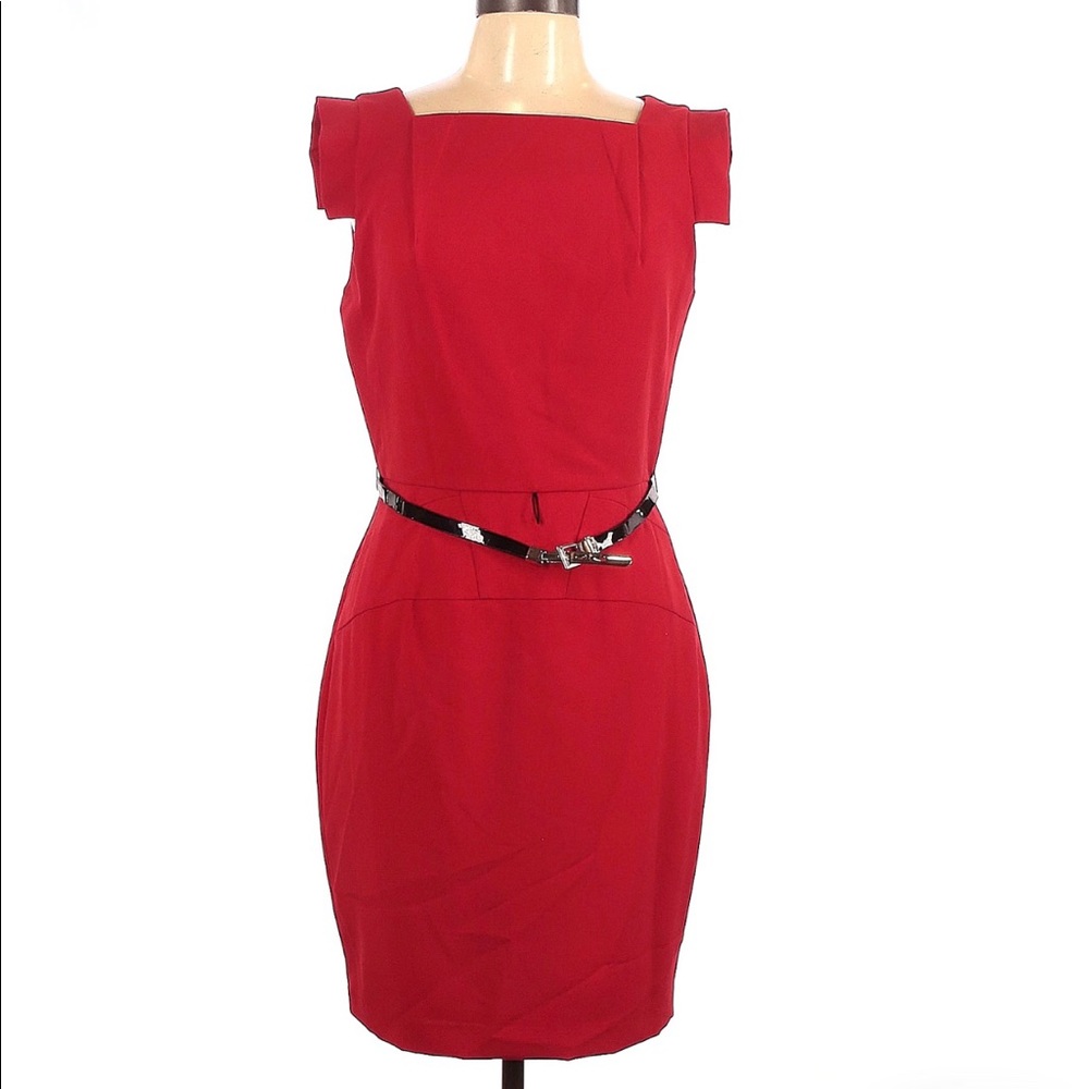 NWT Single by Galina Sobolev red classic dress with black belt, size 10